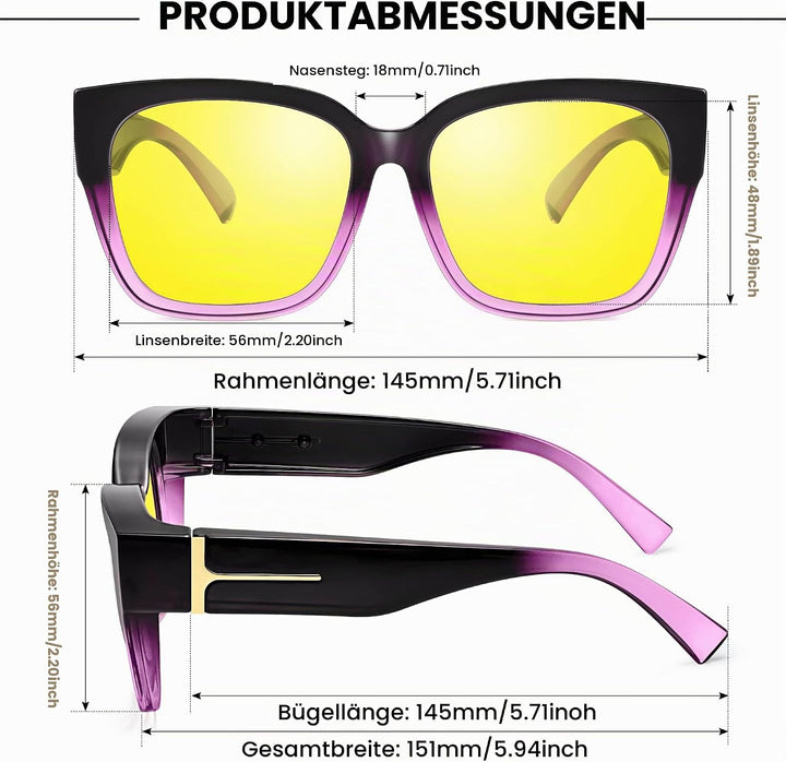 URUMQI Nachtsichtbrille für Autofahrer, Nachtfahrbrille Nachtbrille zum Autofahren Damen Herren, Aut