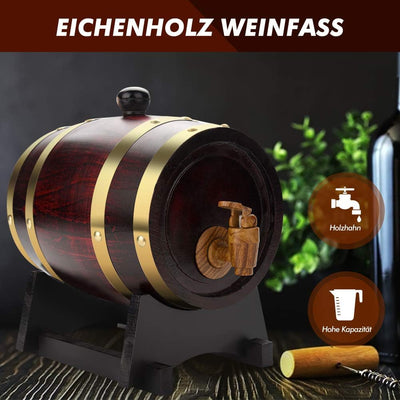 AYNEFY Weinfass Holz Whiskyfass Klein Fass 1,5L Premium Holzfass Eichen-Fass Spender mit Zapfhahn un