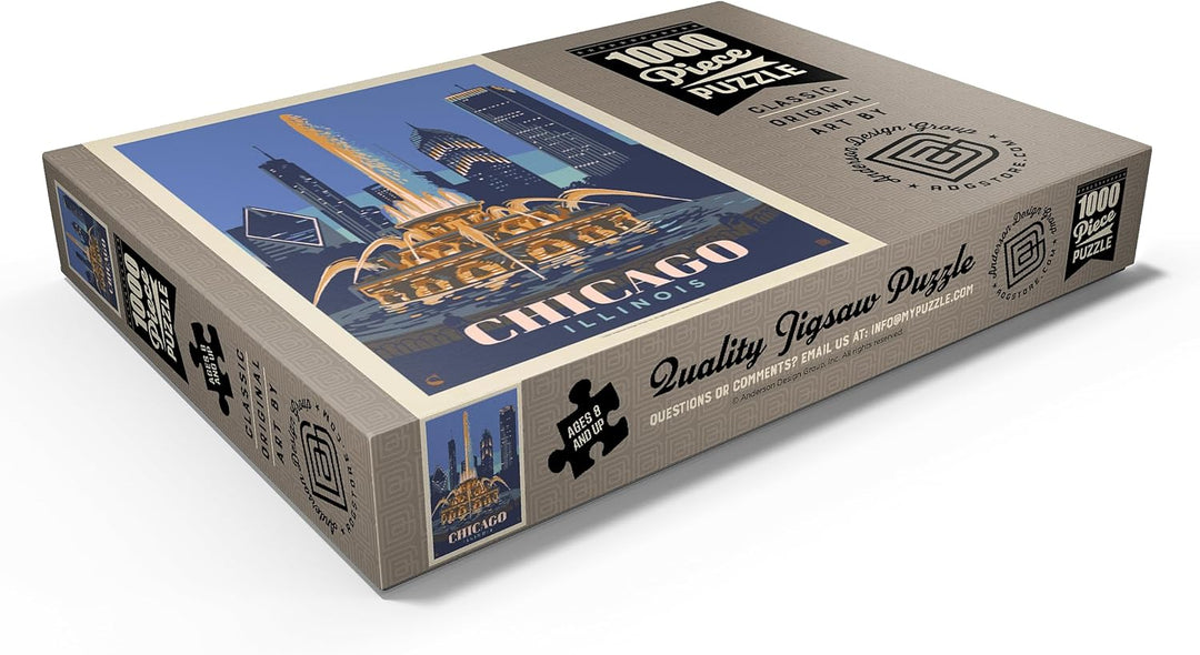 Chicago, IL: Fountain of Light, Vintage Poster - Premium 1000 Teile Puzzle - MyPuzzle Sonderkollekti