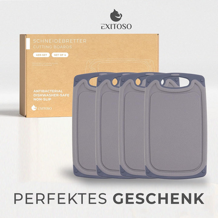 Exitoso Frühstücksbrettchen 4er Set mit Saftrille - Schneidebrett Spülmaschinenfest Brettchen - Grau