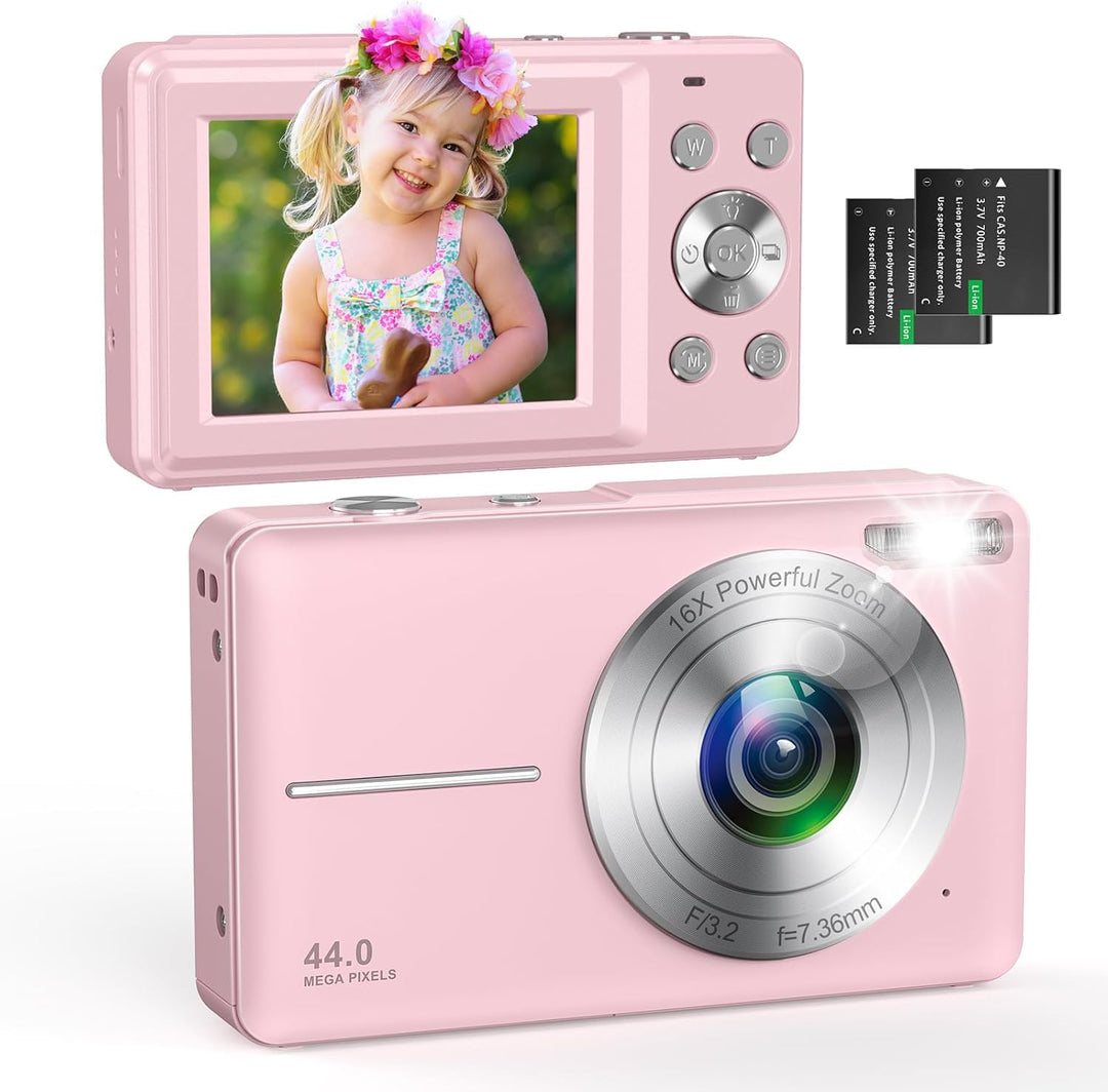 Digitalkamera 1080P 44MP Fotoapparat, mit 2,4" LCD-Bildschirm, 16-fachem Digitalzoom und Bildstabili