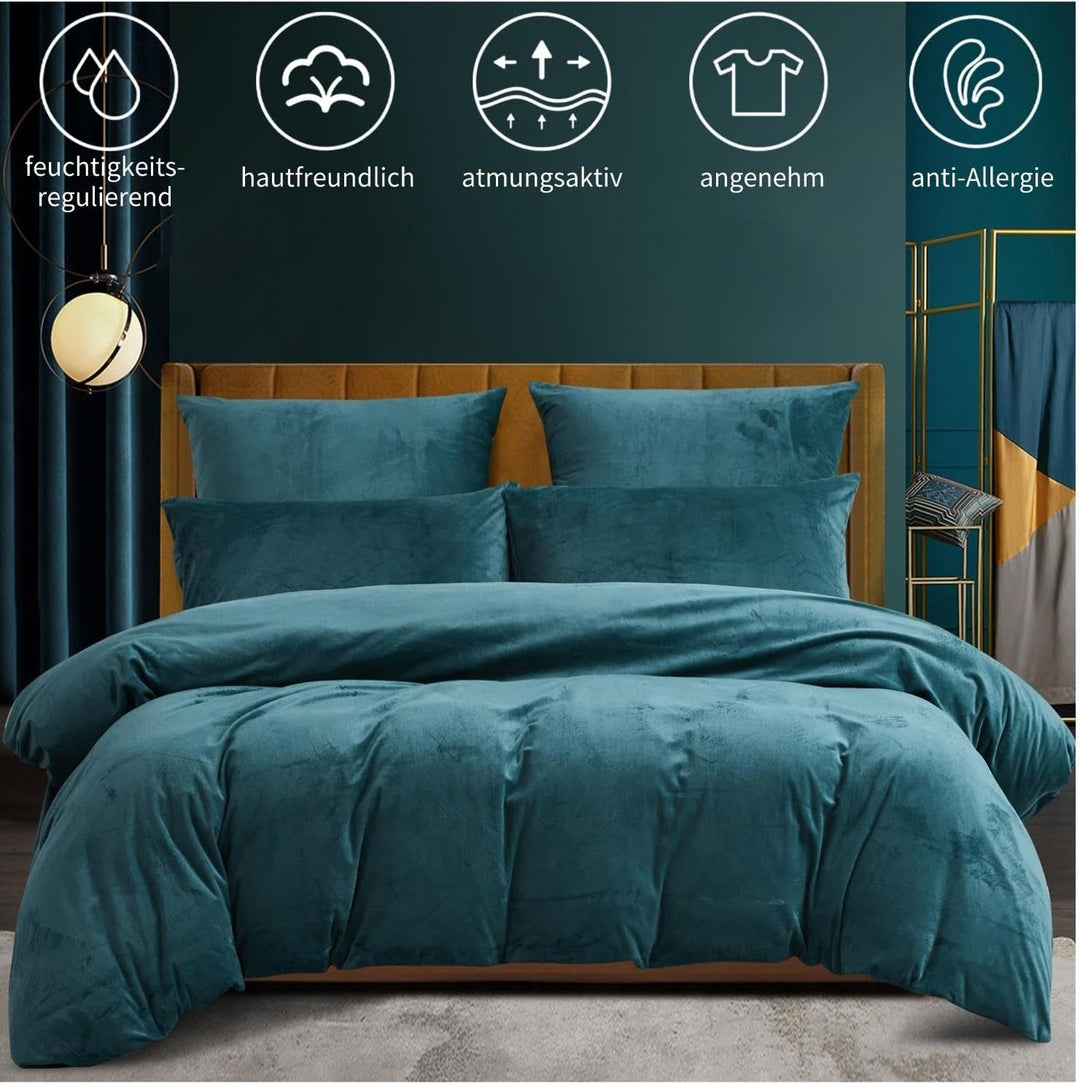 Boqingzhu Plüsch Bettwäsche 155×220cm Biber Petrol Blau Flanell Winter Warm Kuschelig Flauschig Bett