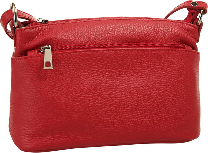 Umhängetasche Echt Leder Damen Made in Italy, Crossbody Bag, Messenger Bag mit Reissverschluss, Schu