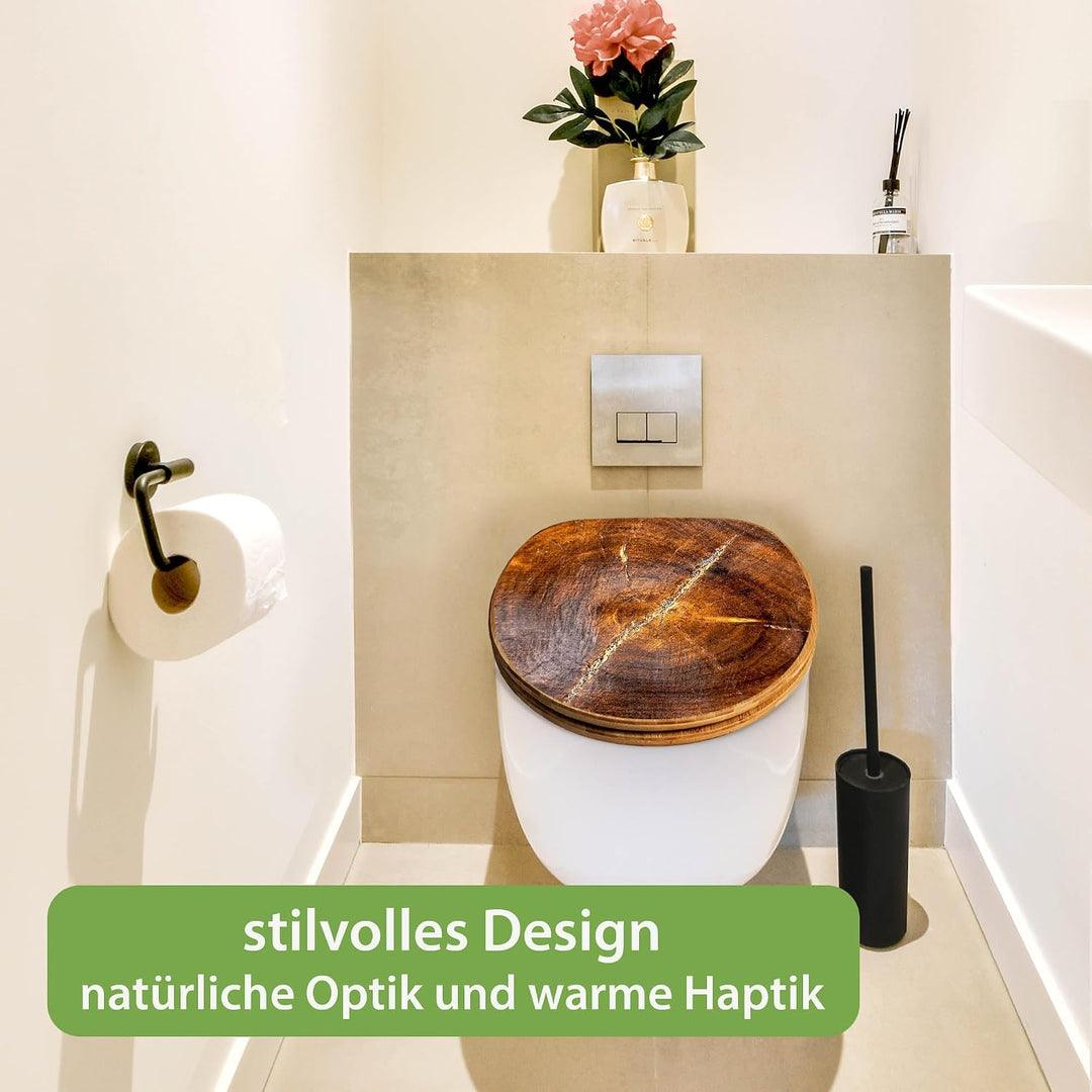 banjado Design WC Sitz Bambus Absenkautomatik 45,8x37,5cm - Toilettendeckel mit Absenkautomatik Holz