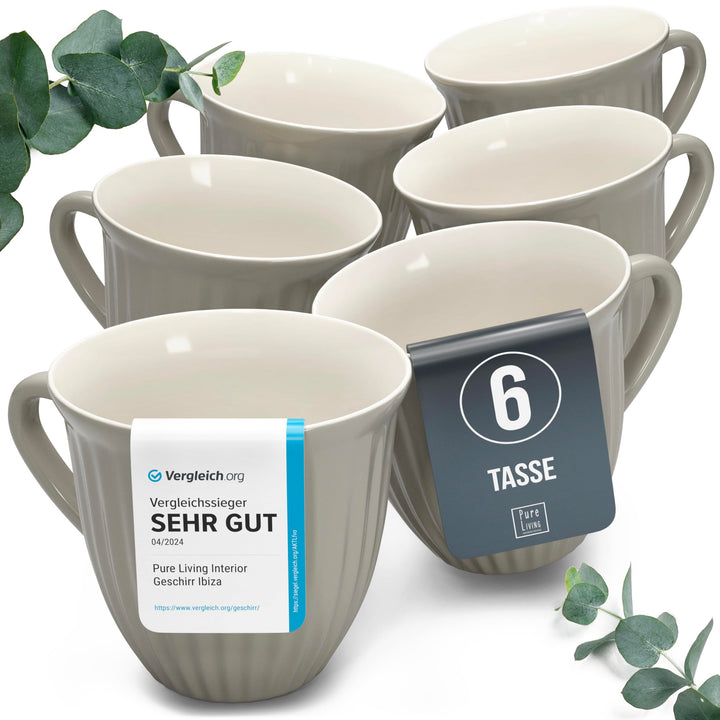 Steingut Kaffeetassen 6 Personen Hygge TESTSIEGER, Traumhaftes Skandinavisches Steingut Tassen Set,