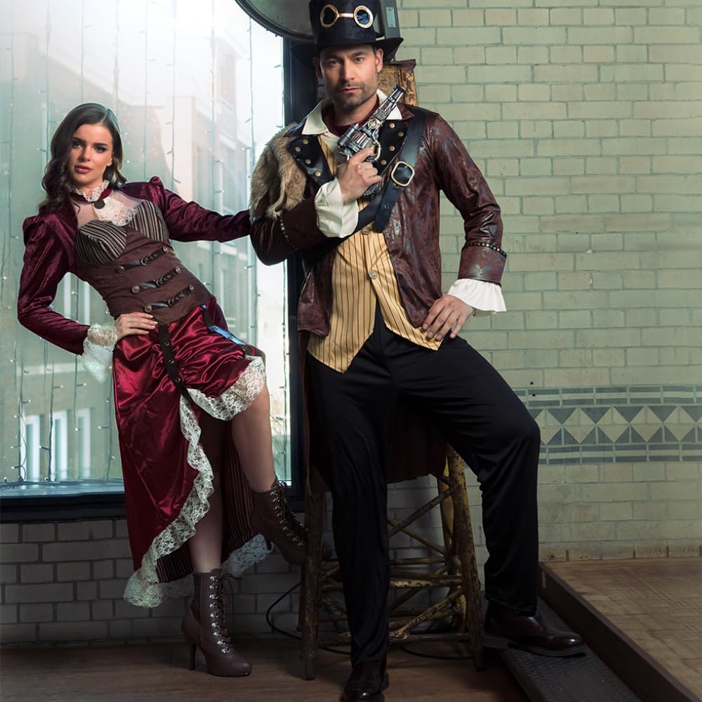 Boland - Kostüm für Erwachsene Lady Steampunk, Kleid mit Samt und Spitze, Timepunk, Spacepunk, Set,