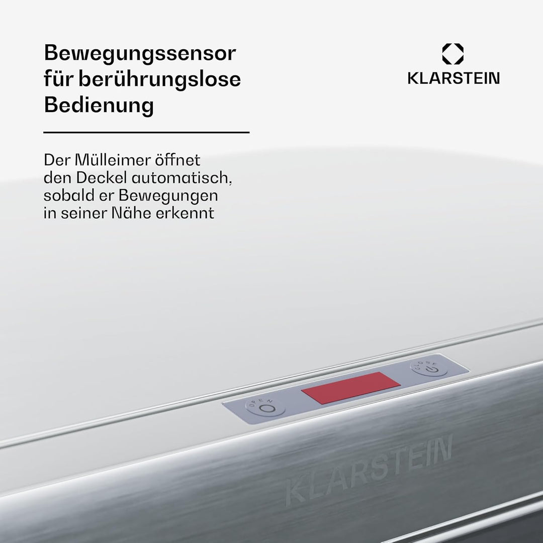 Klarstein 56 L Edelstahl-Sensormülleimer mit 3 Fächern (36+2x10 L), Bedienfeld mit LED-Anzeige, Soft