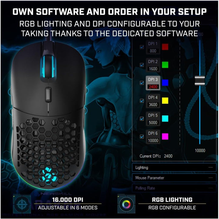 Newskill Arakne Tournament Ratón Gaming RGB 16000DPI, Tournament