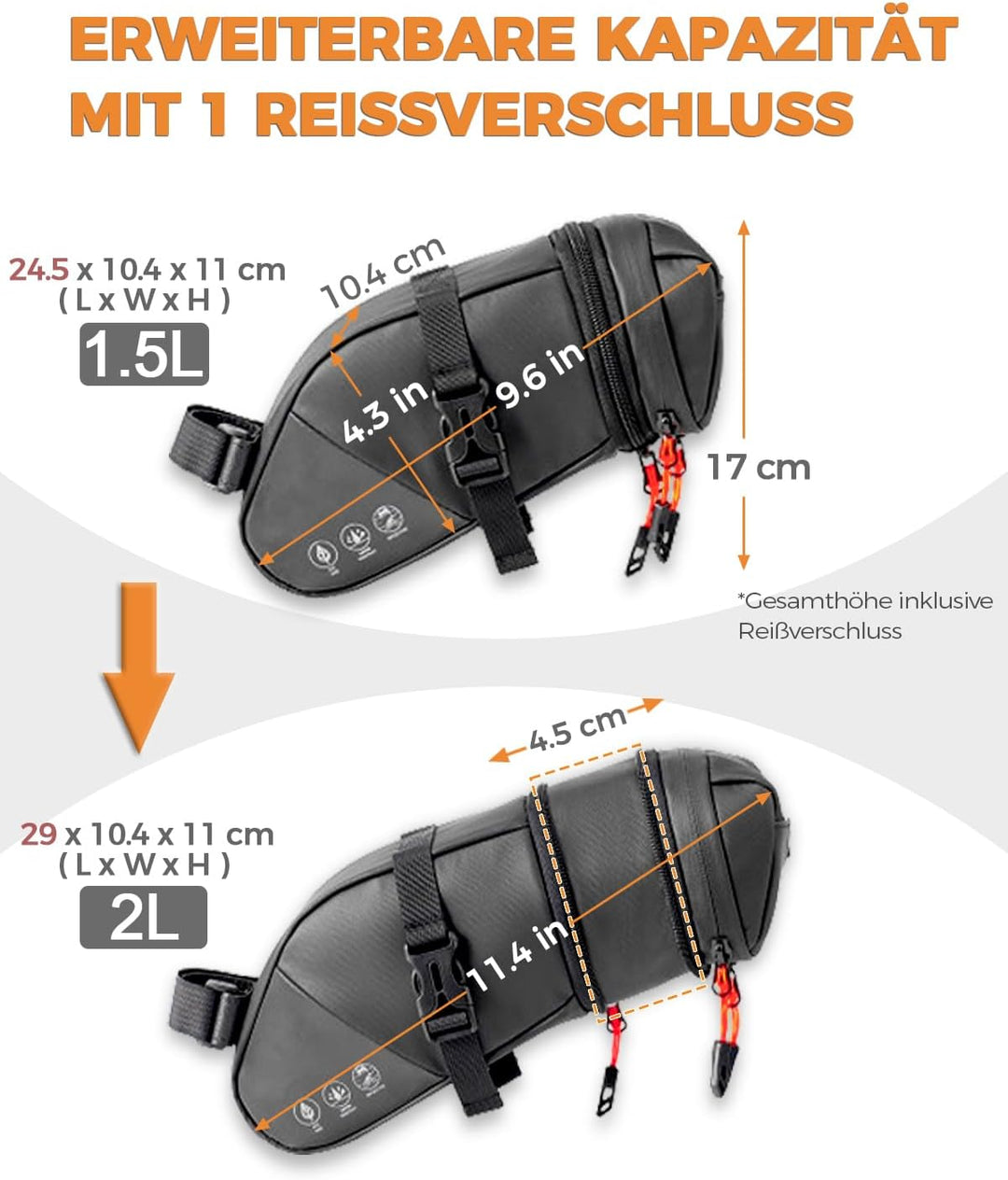 Fahrradsitztasche, wasserdichte Fahrradsatteltasche, erweiterbare Kapazität, Radfahren unter dem Sit