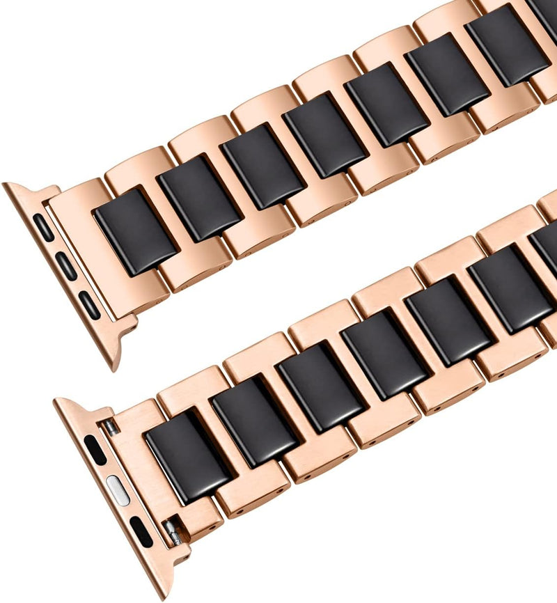 YISIWERA 49mm 45mm 44mm 42mm Armband Kompatibel für Apple Watch Schwarze Keramik Roségold Metall Arm