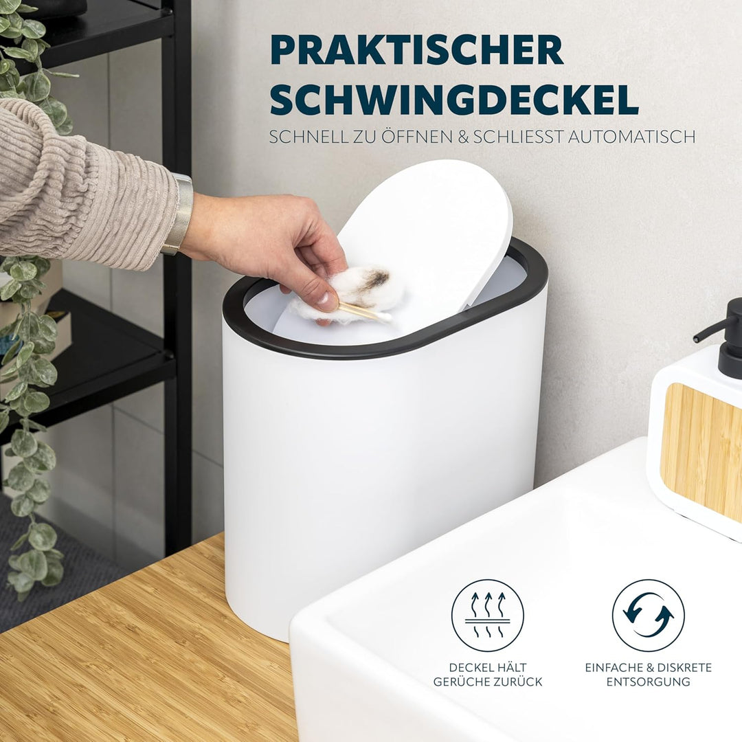 eluno ovaler Kosmetikeimer mit gummierter Softtouch-Oberfläche, Schwingdeckel & Schutzpads gegen Kra