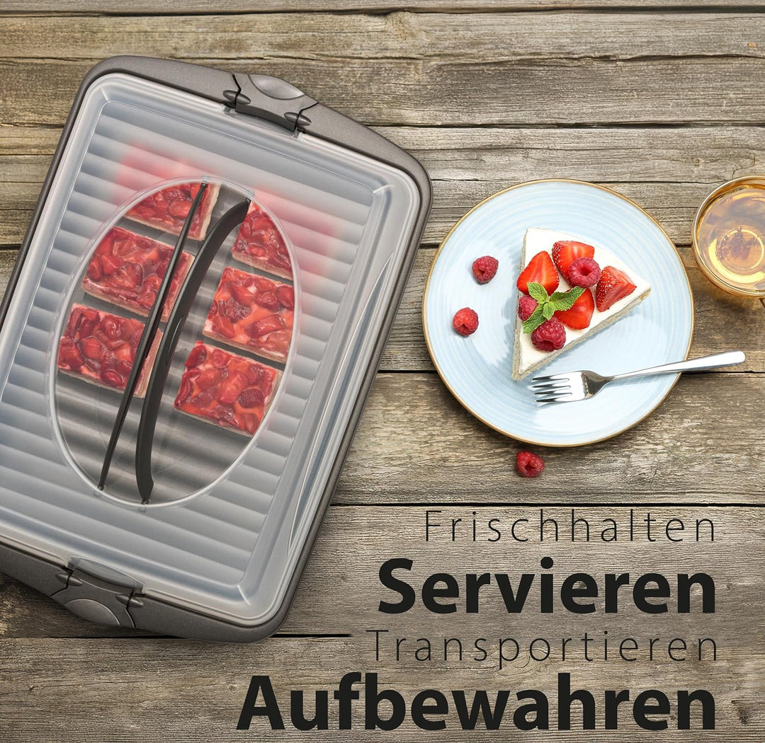 Hausfelder Kuchen Transportbox rechteckig mit Deckel, Kuchentransportbox für Blechkuchen, Kuchenbehä