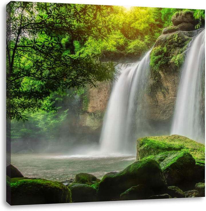 Pixxprint Wasserfall, Format: 70x70 auf Leinwand, XXL riesige Bilder fertig gerahmt mit Keilrahmen,