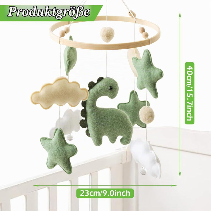 Baby Windspiel Dinosaurier mit Sternen &amp; Wolken – Holz Mobile Babybett Dekor, Sensorisches Spielzeug