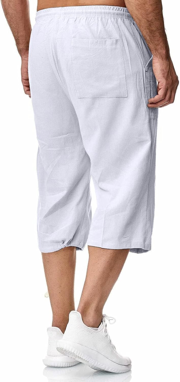 Remxi Herren-Shorts, 3/4-Leinen-Shorts, lockere Passform, Sommer, lässige Cargohose XL Weiss, XL Wei