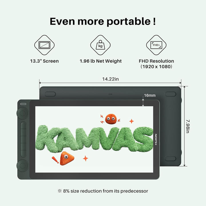 HUION Kamvas 13 Gen 3 SE Grafiktablett mit Display, 13,3" volllaminiertes Grafiktablett, Zeichentabl