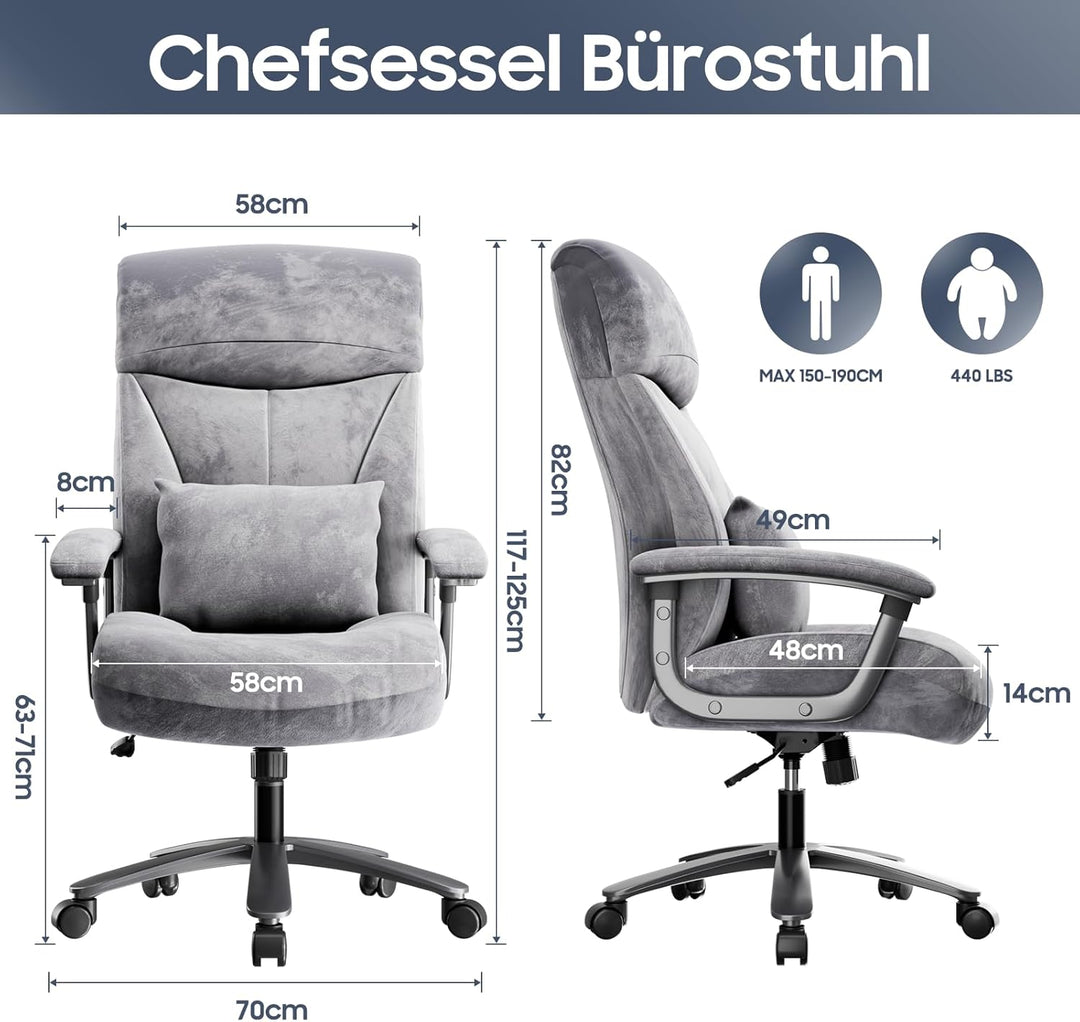Asukale Bürostuhl Ergonomisch 200KG, Schreibtischstuhl Computerstuhl Office Chair, Hoher Rücken Ergo