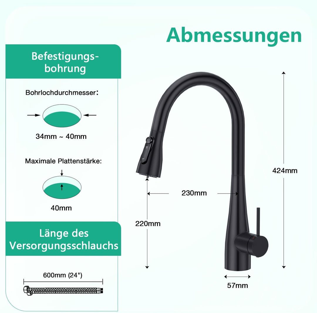CREA 3 Wege Küchenarmatur mit Brause ausziehbar, Trinkwasserhahn Wasserhahn Armatur Küche, Mischbatt