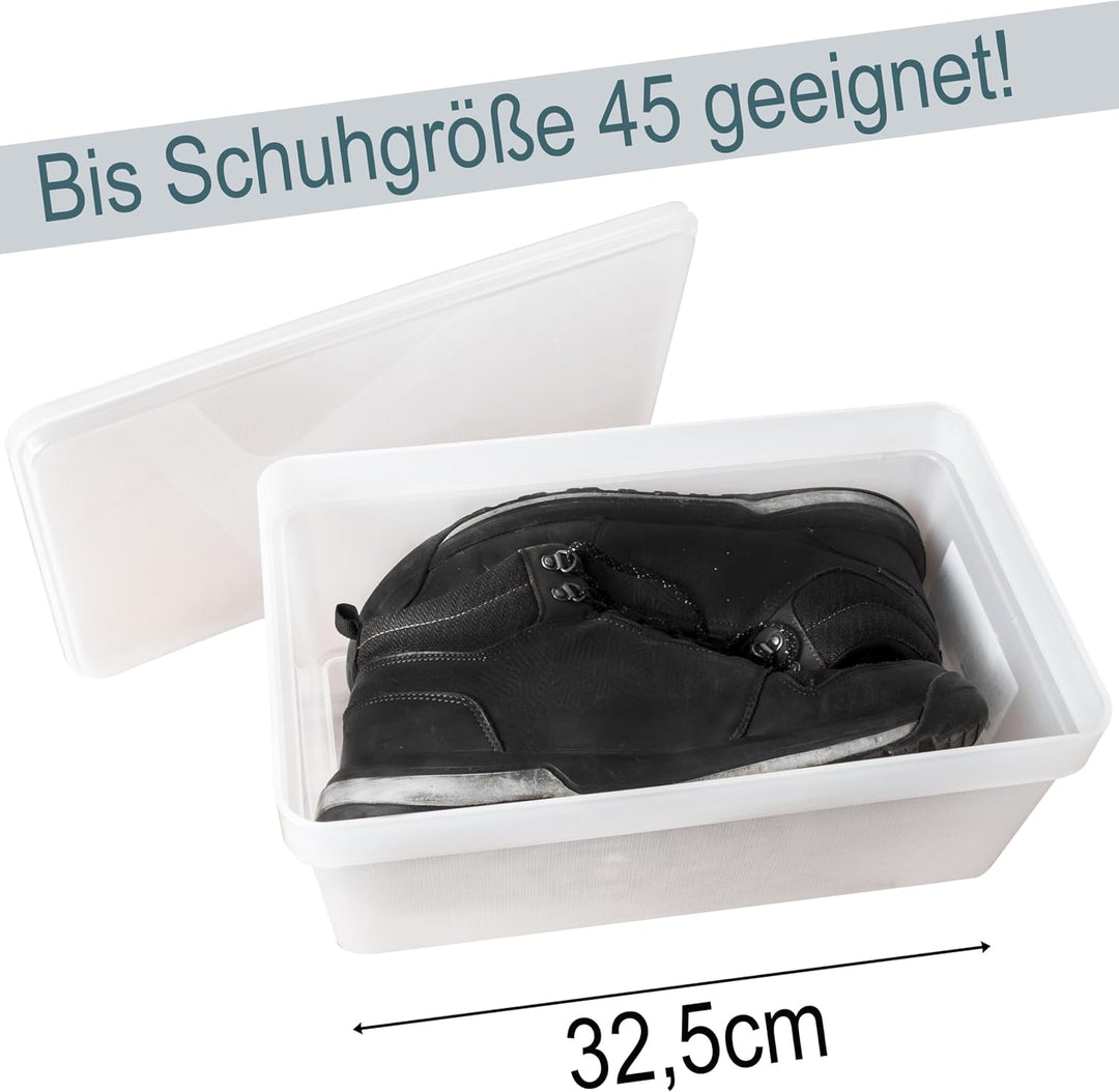 3x Ordnungsbox mit Deckel - stapelbar - milchig-transparent - Schuhbox - 14,5 cm hoch | 21,5x36x14,5