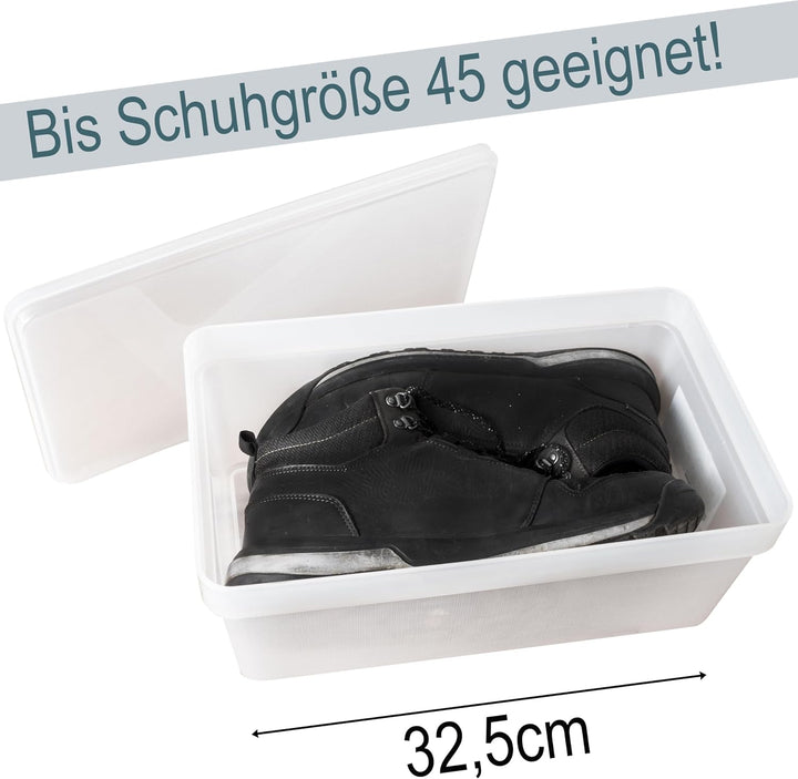 9x Ordnungsbox mit Deckel - stapelbar - milchig-transparent - Schuhbox - 14,5 cm hoch | 21,5x36x14,5
