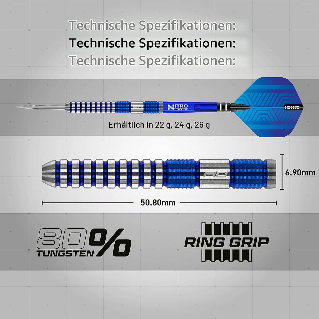 RED DRAGON Polaris Wolfram Professional Darts Set mit Flights and Nitrotech Shafts (Stems) 26.0 Gram