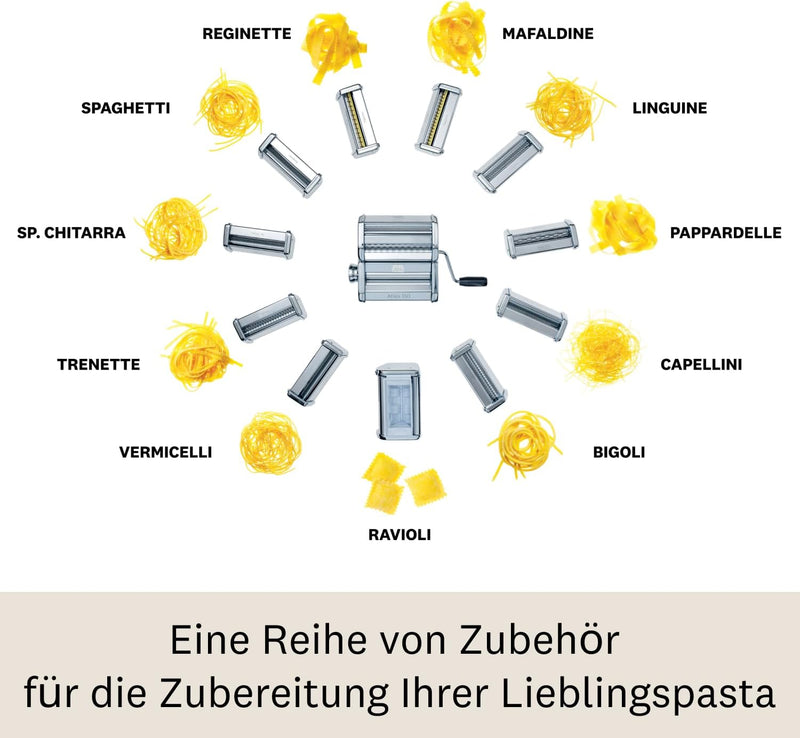 Capellini-Aufsatz aus Edelstahl für die Nudelmaschine Atlas 150 von Marcato, Legierung, Mafaldine, M