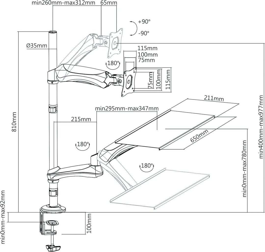 LogiLink BP0030 Sitz-/Steharbeitsplatz Monitor-Schreibtischhalterung 33-68,5 cm (13-27 Zoll) schwarz