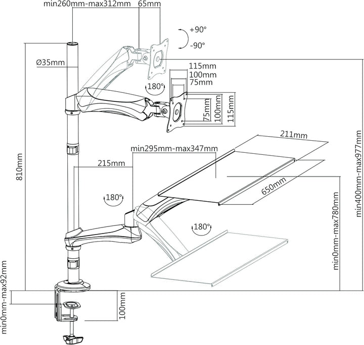 LogiLink BP0030 Sitz-/Steharbeitsplatz Monitor-Schreibtischhalterung 33-68,5 cm (13-27 Zoll) schwarz