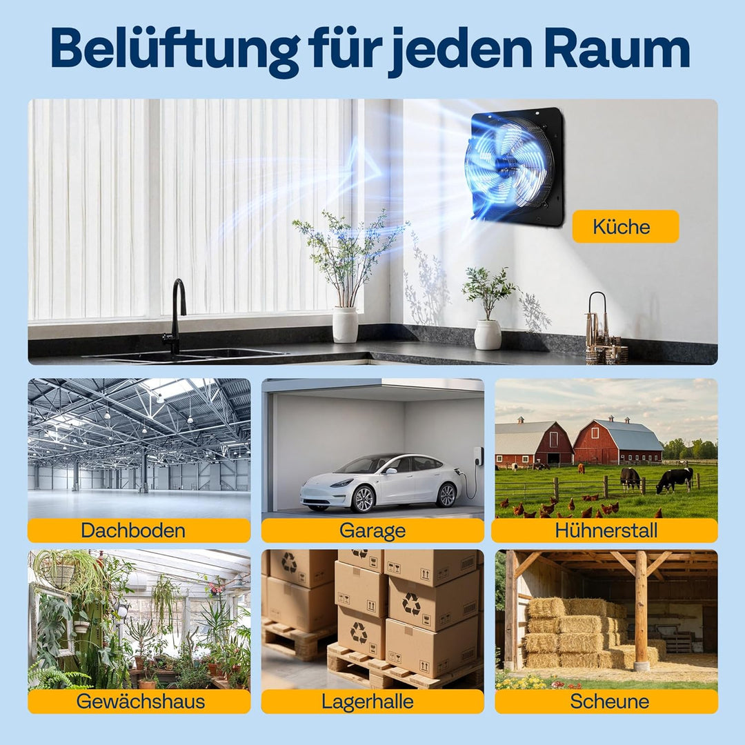 VIVOHOME 300mm Abluftventilator Industrie Wandventilator mit EC Motor 1305m³/h Wandlüfter mit Timer