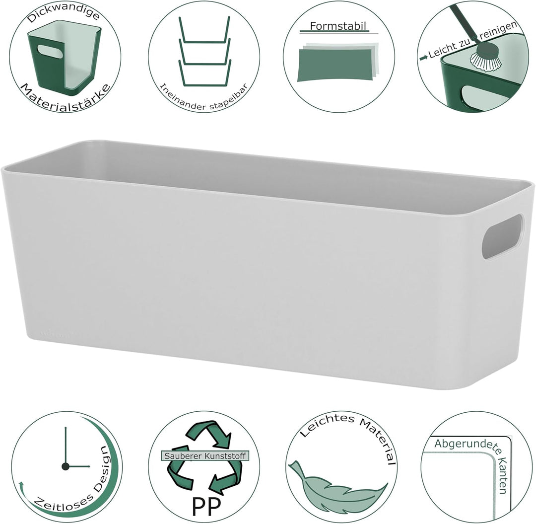 12x Ordnungsboxen - 10 cm hoch - GRAU - 30x10x10cm - 2 Liter - Ordnungskorb - Schubladenorganizer Sc