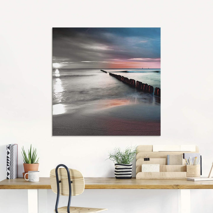 ARTland Glasbilder Wandbild Glas Bild einteilig 100x50 cm Querformat Natur Strand Meer Ostsee Sonnen