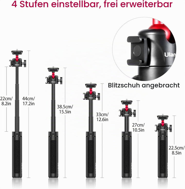 ULANZI MT-16 Stativ &amp; Selfie Stick für Kamera und Smartphone - ausziehbares Tischstativ Halterung mi