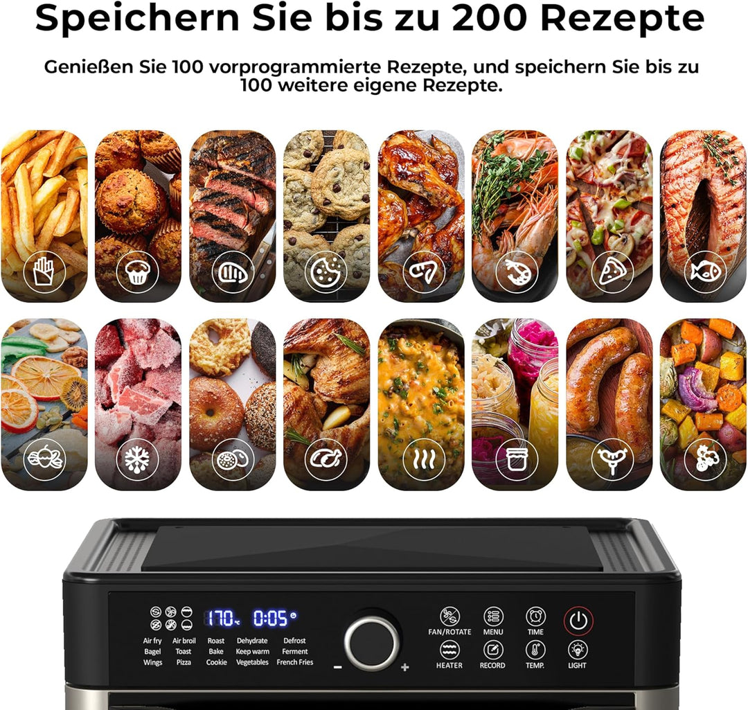 Balter Heissluftfritteuse XXL 22L Airfryer, 200 Programme, 40°-230°, Dörrautomat, 16 in 1 heissluftf