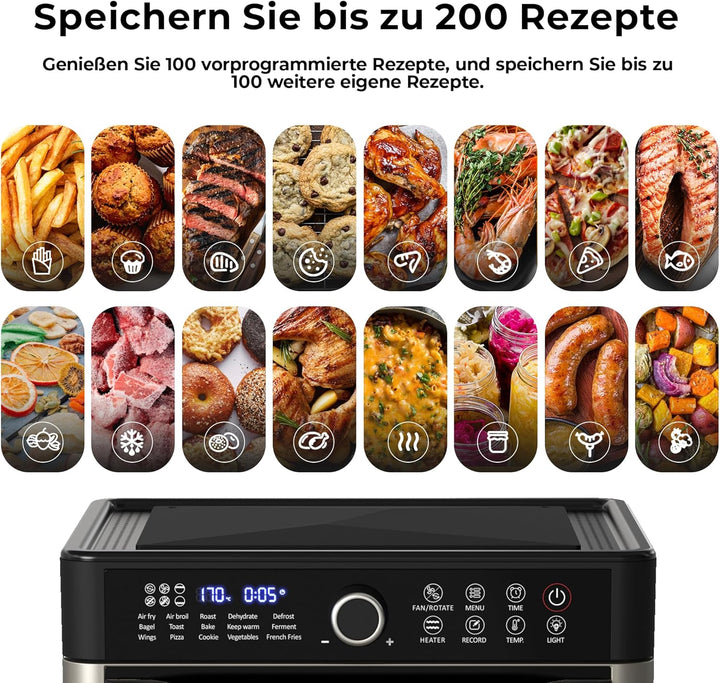 Balter Heissluftfritteuse XXL 22L Airfryer, 200 Programme, 40°-230°, Dörrautomat, 16 in 1 heissluftf