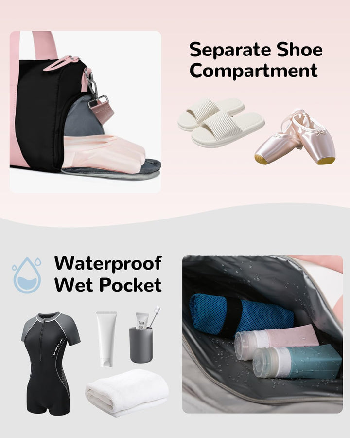 15L Sporttasche Damen, Klein Reisetasche mit Schuhfach &amp; Nassfach, Balletttasche Mädchen für Fitness