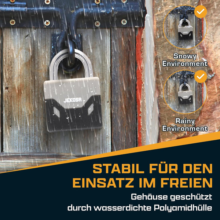 PDP55 Vorhängeschloss wetterfest mit 5 Schlüsseln – Korrosionsschutz-Polyamidhülle, Präzisions-K7-Zy