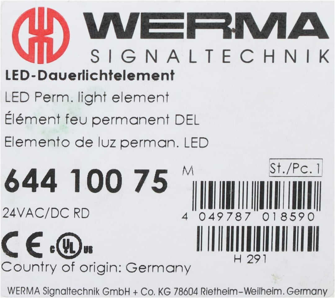 WERMA 644.100.75 RD LED-Dauerlichtelement 24VAC/DC, 24 V, Rot