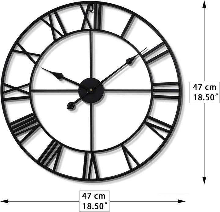 HAITANG Grosse Wanduhr im Vintage-Stil, schwarz Wanduhr rund, Metall Geräuschlos Nicht Tickend, Batt