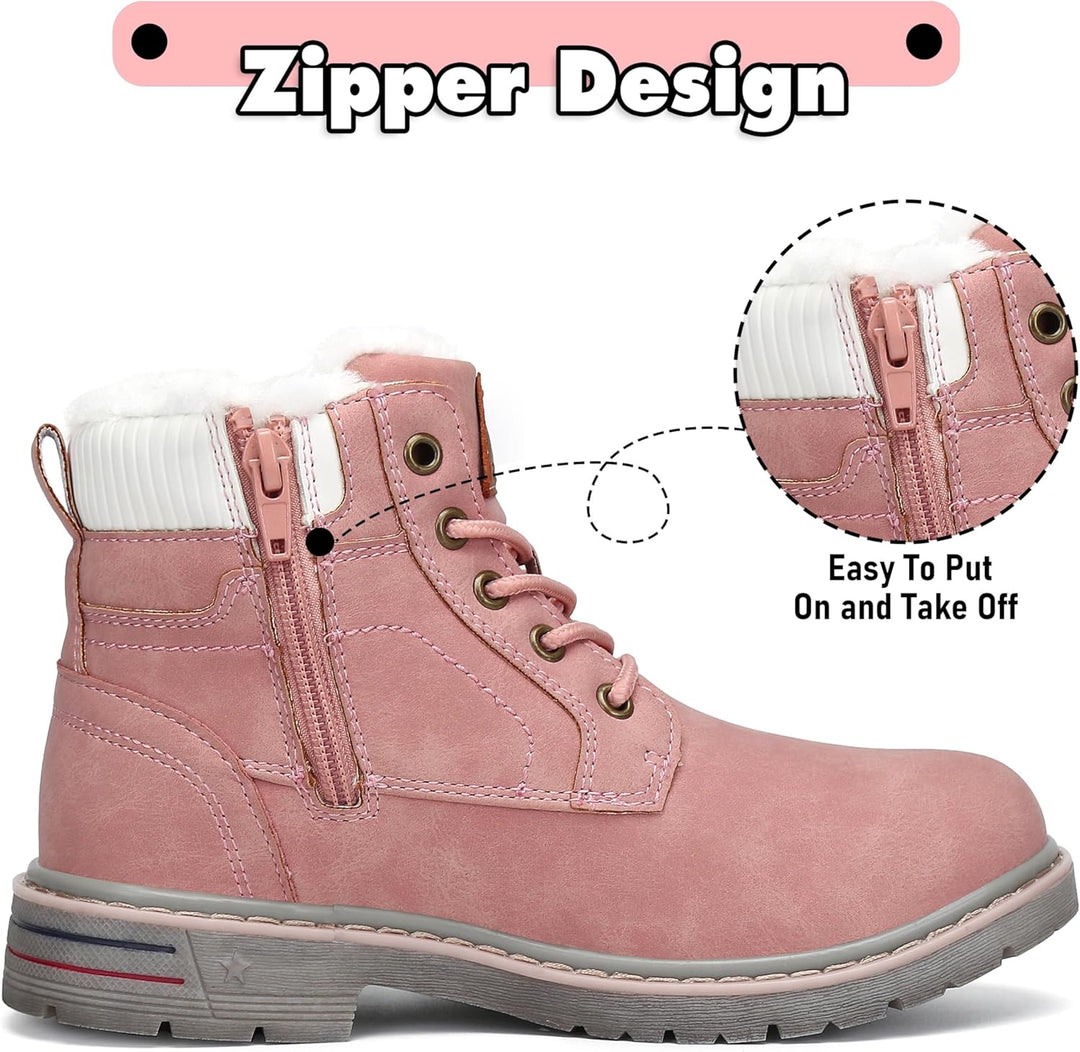 Mishansha Kinder Schnürstiefel Warme Gefüttert Winterschuhe für Jungen Mädchen Gr.24-38 24 EU Rosa,