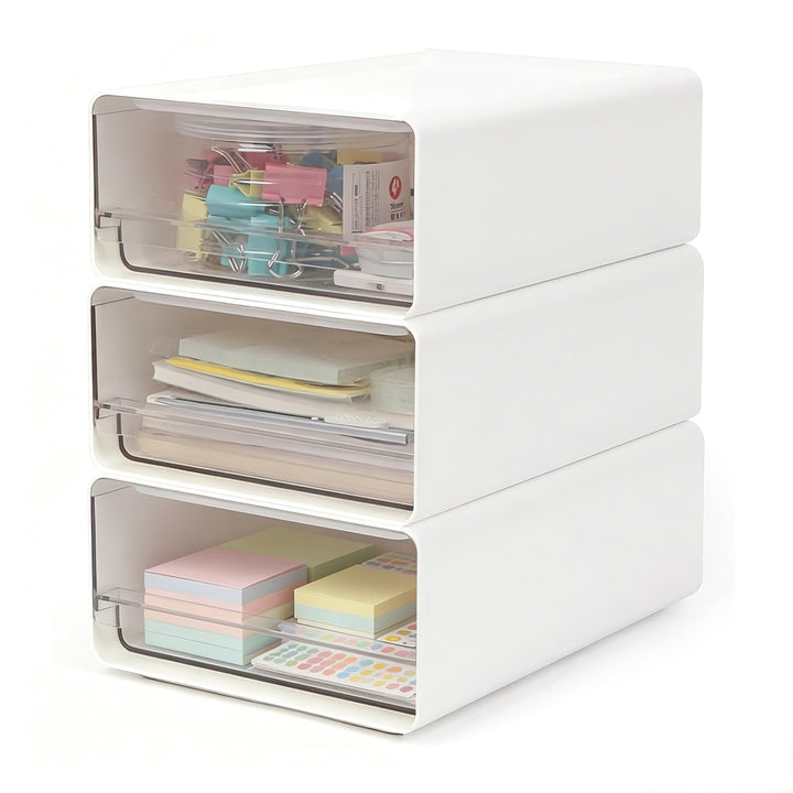 3 Stück Schreibtisch Organizer mit Schubladen, Stapelbare Schubladenbox Büro Organizer für Schublade
