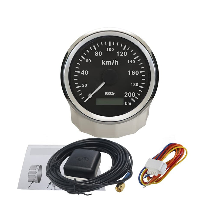 KUS Wasserdichte GPS Tacho Kilometerzähler 0-200km/h Für Auto Motorrad Lkw 85mm (Schwarz), Schwarz