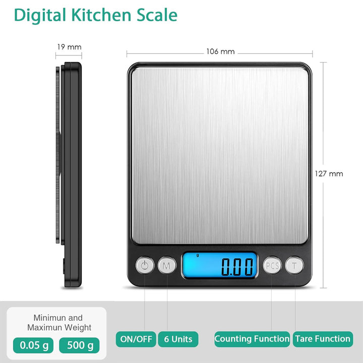 Feinwaage 0,01g/500g, ORIA Digitale Briefwaage, Goldwaage Schmuckwaage Laborwaage Grammwaage Münzwaa