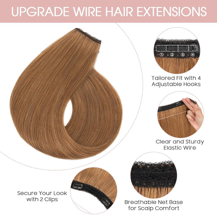 Extensions Echthaar mit transparenter Schnur, Silk-co Wire in ExtensionsHellbraun 70g, Secrets Hair