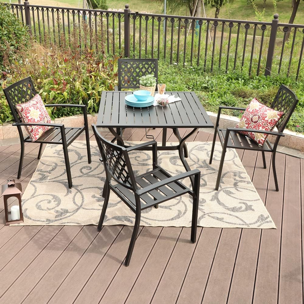 PHIVILLA Gartenmöbel Set 4 Stühle mit Tisch Wetterfest Terassenmöbel Gartentisch mit Stühlen Garten