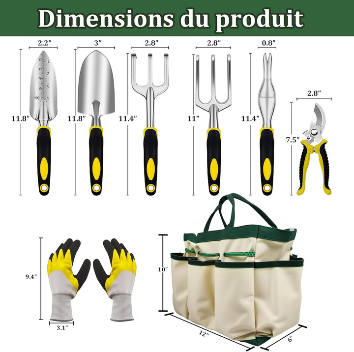 QRD Gartengeräte Set 8 in 1 Gartenwerkzeug mit Aufbewahrungstasche Gartenschaufel mit Gummigriff Gar