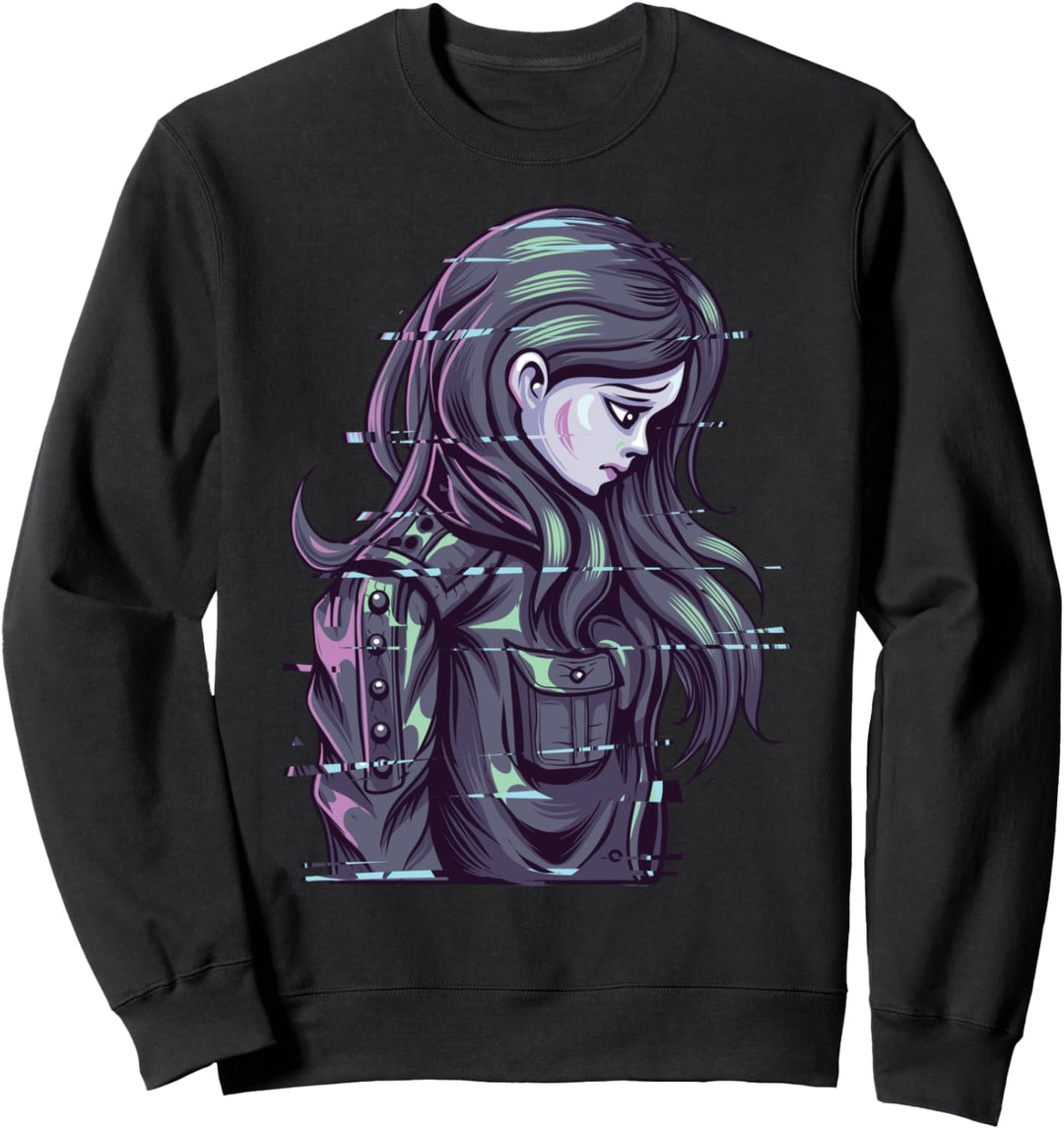 Ästhetische Vaporwave E-Girl Liebe Anime Glitch Girl Nu Goth Sweatshirt