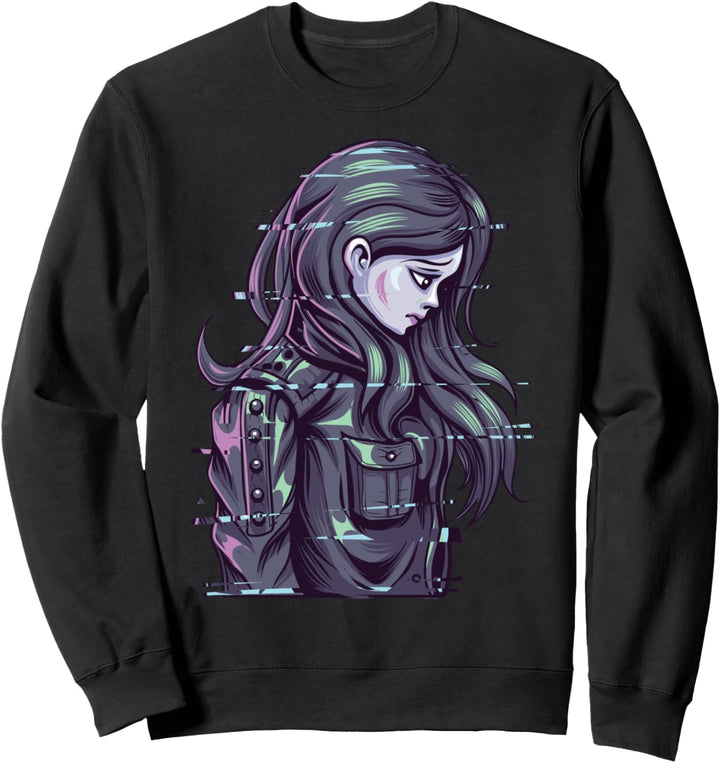 Ästhetische Vaporwave E-Girl Liebe Anime Glitch Girl Nu Goth Sweatshirt