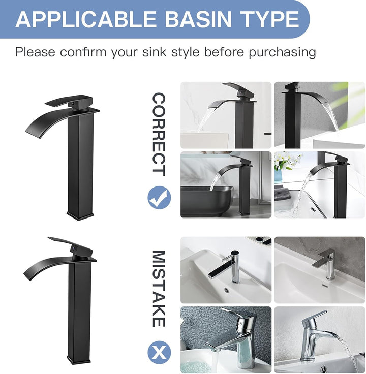 Coleniny Wasserhahn Bad Schwarz Hoch | Wasserfall Waschtischarmatur Hoch mit Auslauf Höhe 232mm | Mi