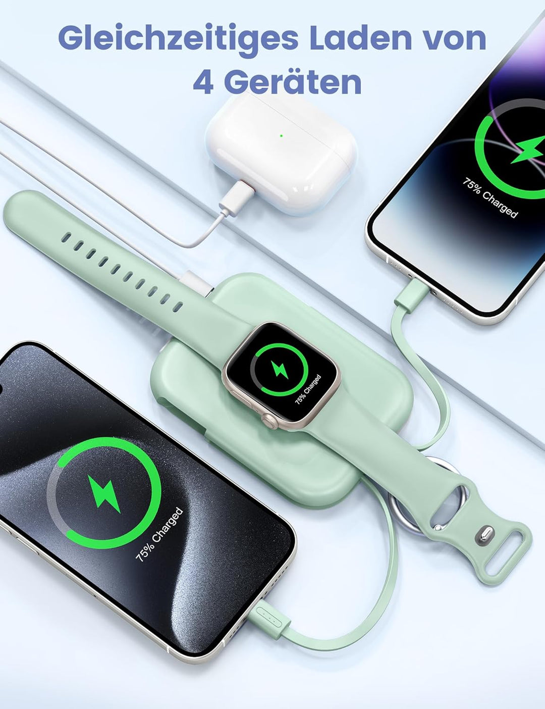 RORRY Power Bank, 5000mAh Powerbank mit Integriertem Kabel, Reise Portable Charger Schlüsselanhänger