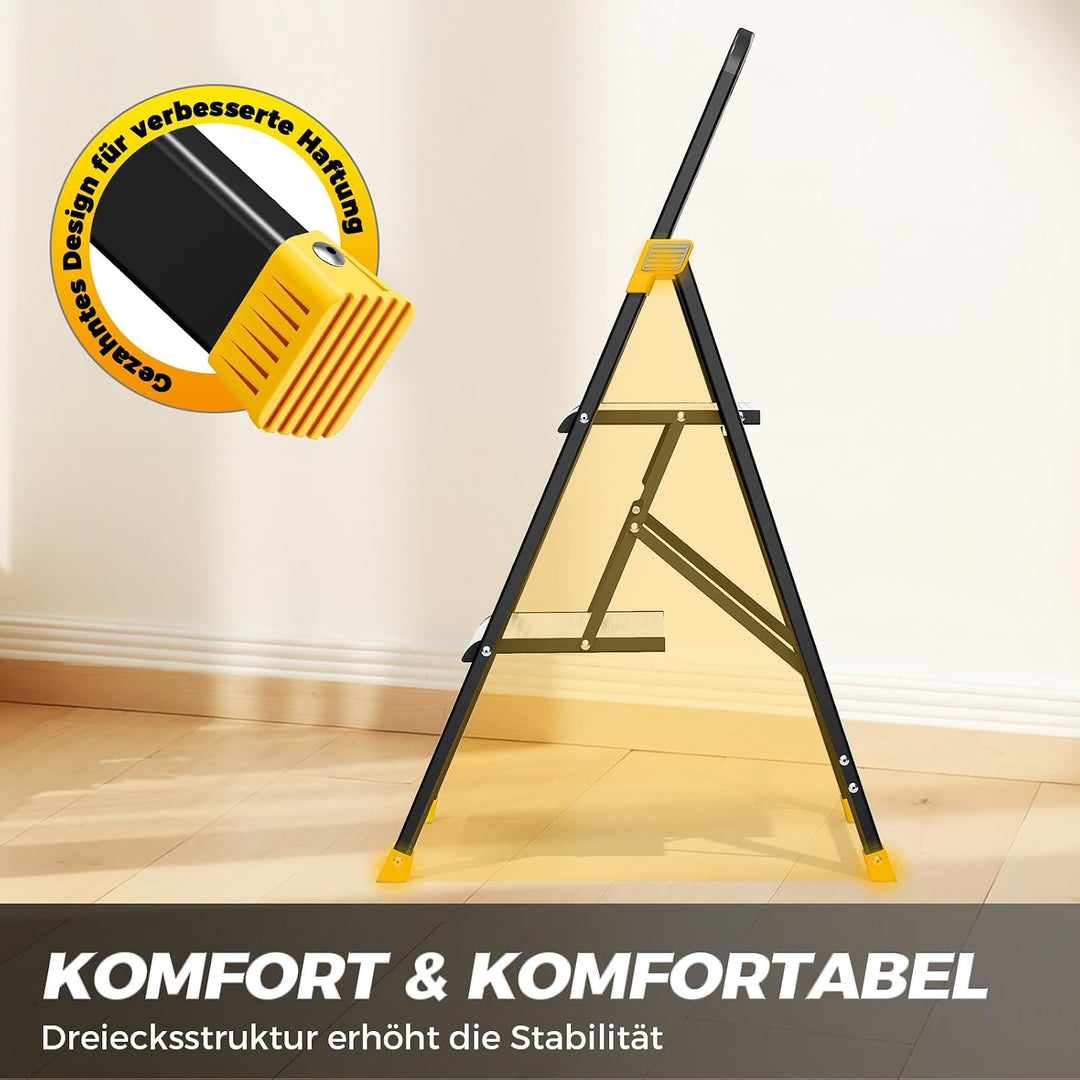 KINGRACK Trittleiter 2 Stufen Klappbar Aluminium, Klappleiter mit Handlauf, Haushaltsleiter Anti-Rut